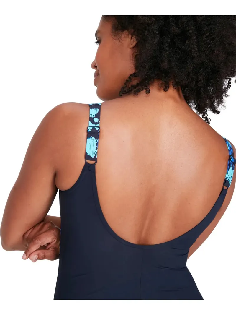 Speedo LunaLustre Printed Shaping One Piece Swimsuit Navy-6